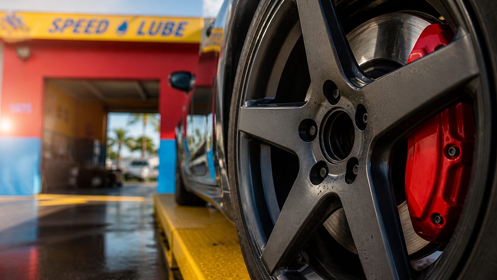 Vehicle leaving Speed Lube ready to drive